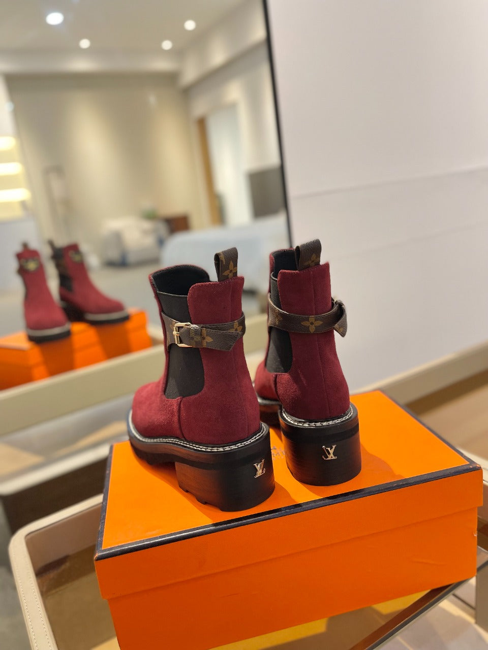 Louis Vuitton Beaubourg Ankle Boot 100mm Red Suede
