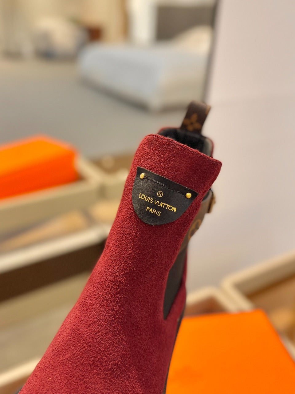 Louis Vuitton Beaubourg Ankle Boot 100mm Red Suede