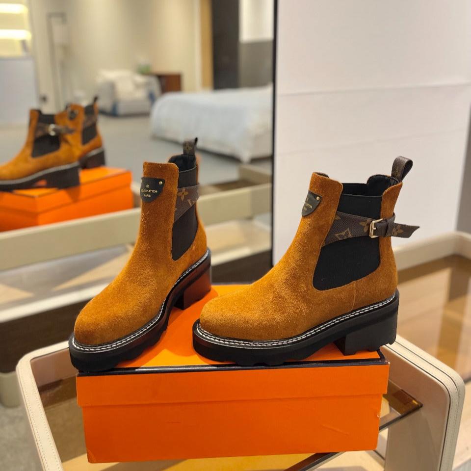 Louis Vuitton Beaubourg Ankle Boot 100mm Orange Yellow Suede