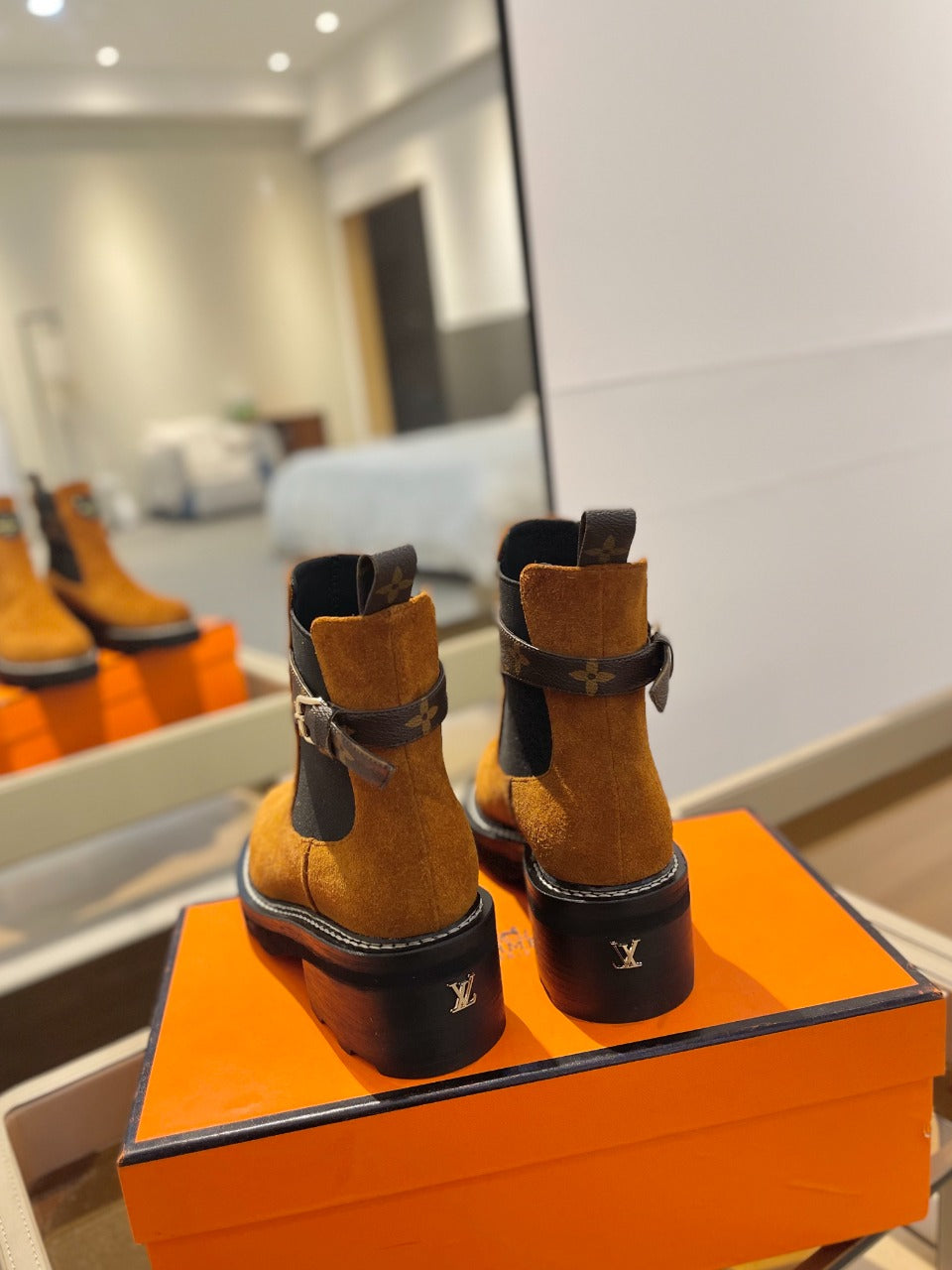 Louis Vuitton Beaubourg Ankle Boot 100mm Orange Yellow Suede