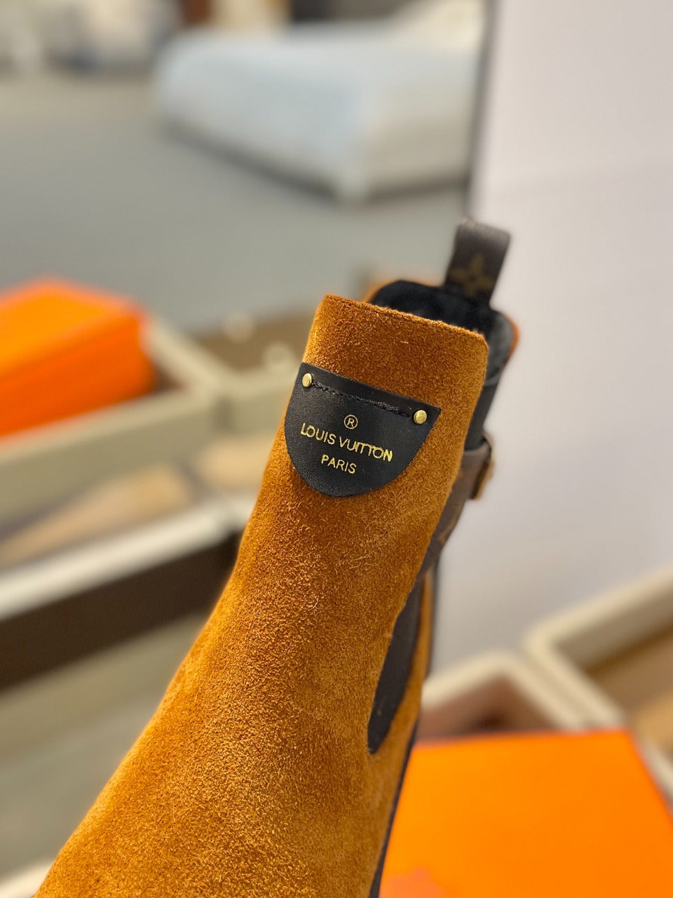 Louis Vuitton Beaubourg Ankle Boot 100mm Orange Yellow Suede