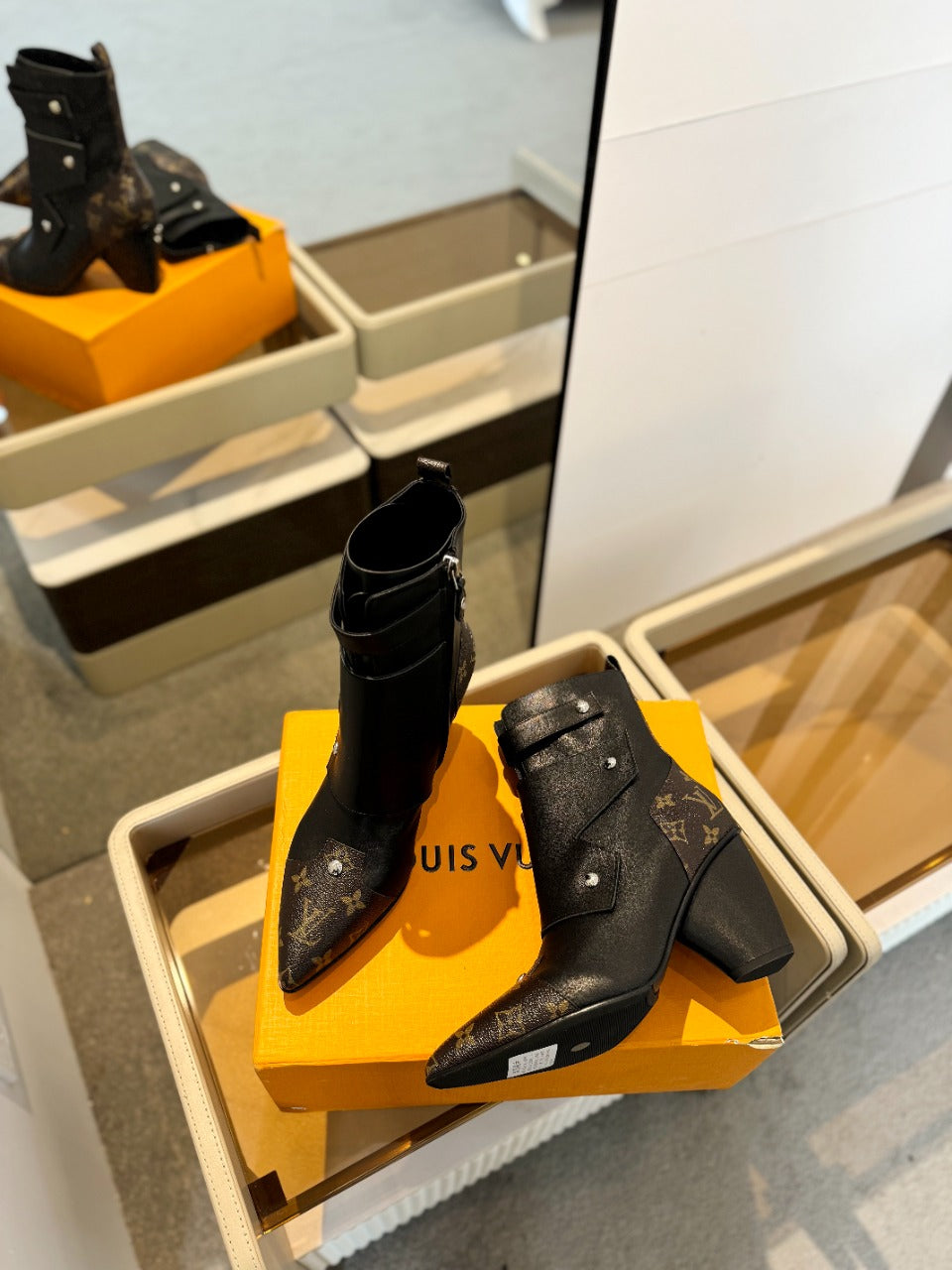 Louis Vuitton Trinity Ankle Boot 75mm Black Mix Dark Brown Monogram Calfskin