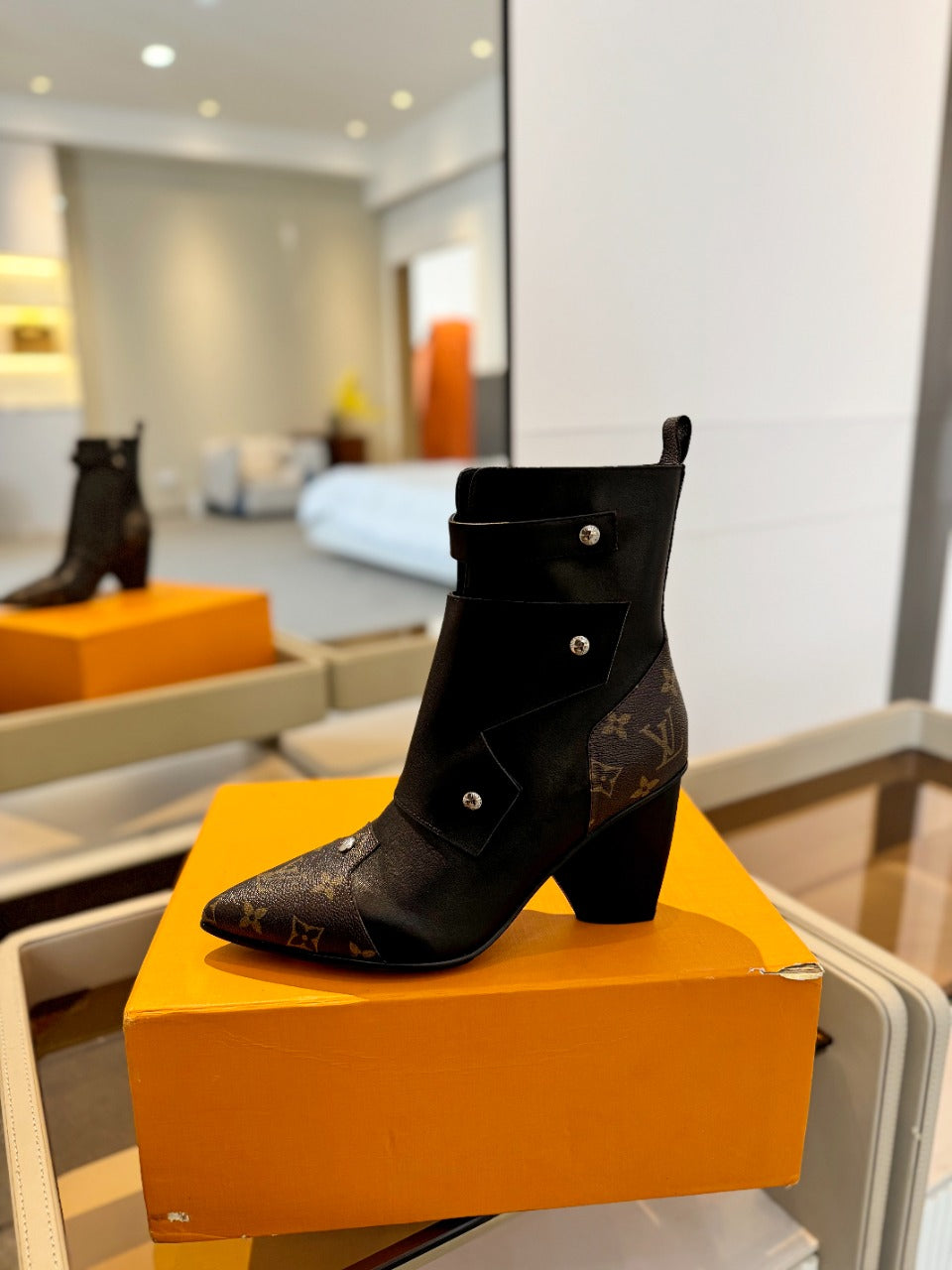 Louis Vuitton Trinity Ankle Boot 75mm Black Mix Dark Brown Monogram Calfskin