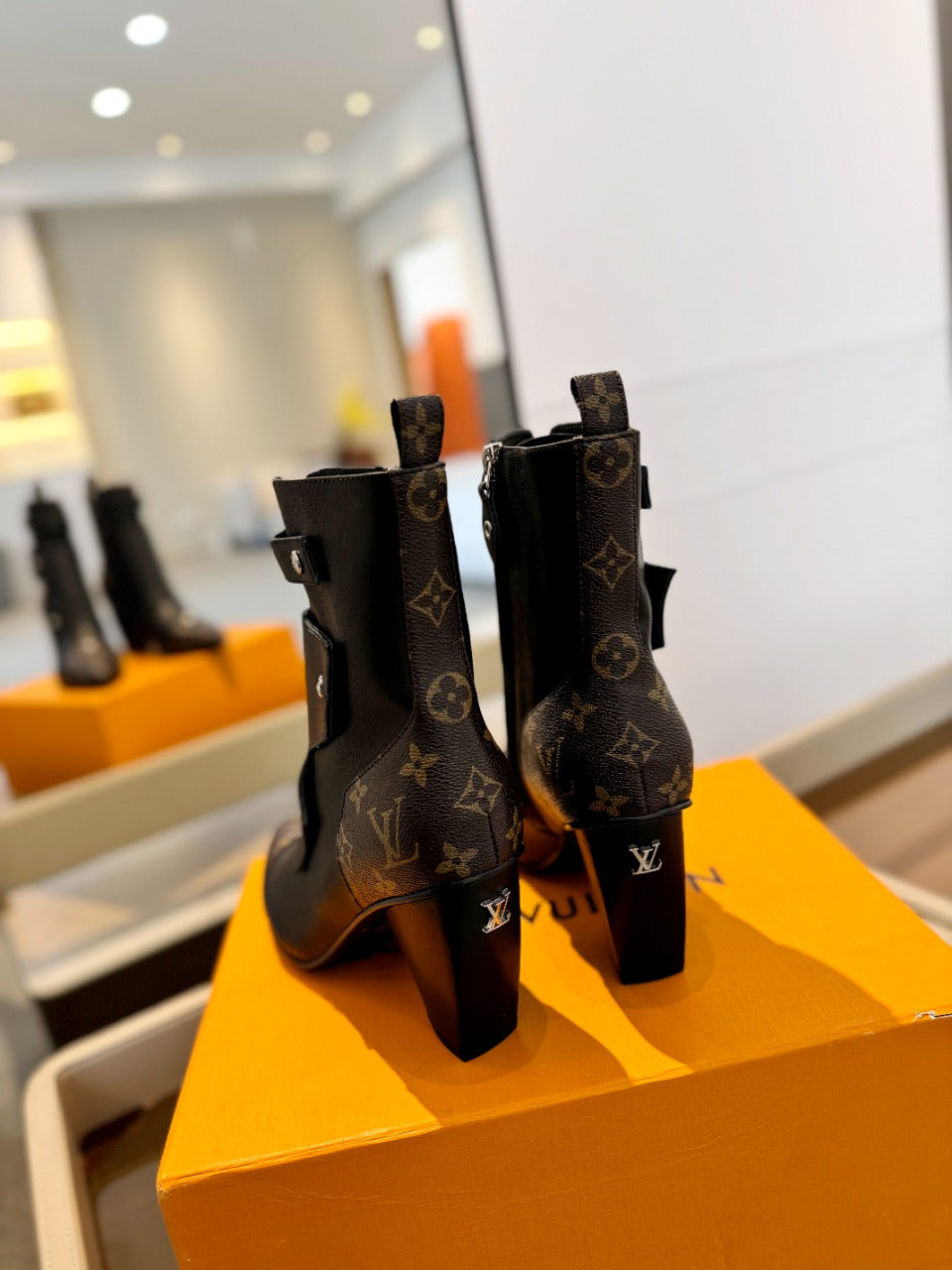 Louis Vuitton Trinity Ankle Boot 75mm Black Mix Dark Brown Monogram Calfskin