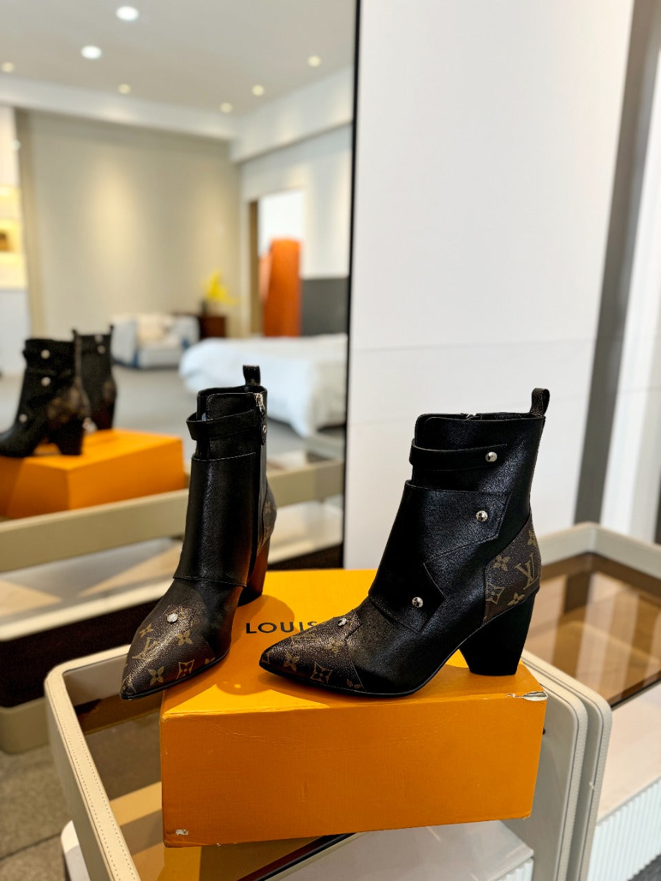 Louis Vuitton Trinity Ankle Boot 75mm Black Mix Dark Brown Monogram Calfskin