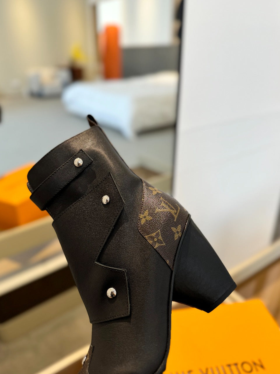 Louis Vuitton Trinity Ankle Boot 75mm Black Mix Dark Brown Monogram Calfskin