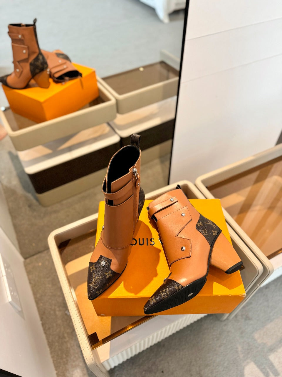 Louis Vuitton Trinity Ankle Boot 75mm Orange Brown Monogram Calfskin