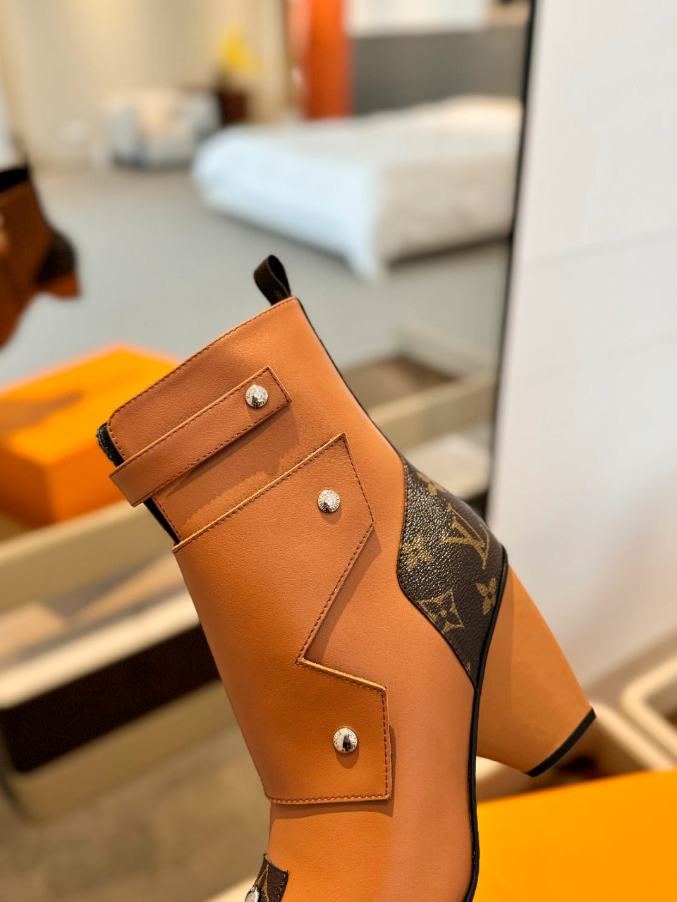 Louis Vuitton Trinity Ankle Boot 75mm Orange Brown Monogram Calfskin