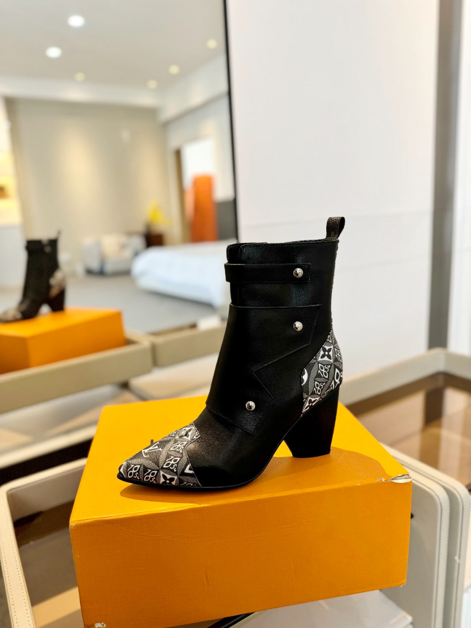Louis Vuitton Trinity Ankle Boot 75mm Black Mix White Monogram Calfskin