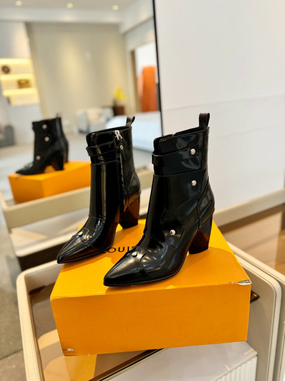 Louis Vuitton Trinity Ankle Boot 75mm Glossy Black Calfskin