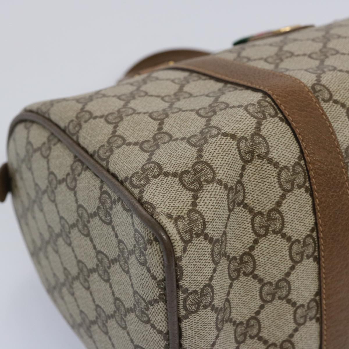GUCCI GG Canvas Web Sherry Line Boston Bag Beige Green 111 02 007 Auth yk10448