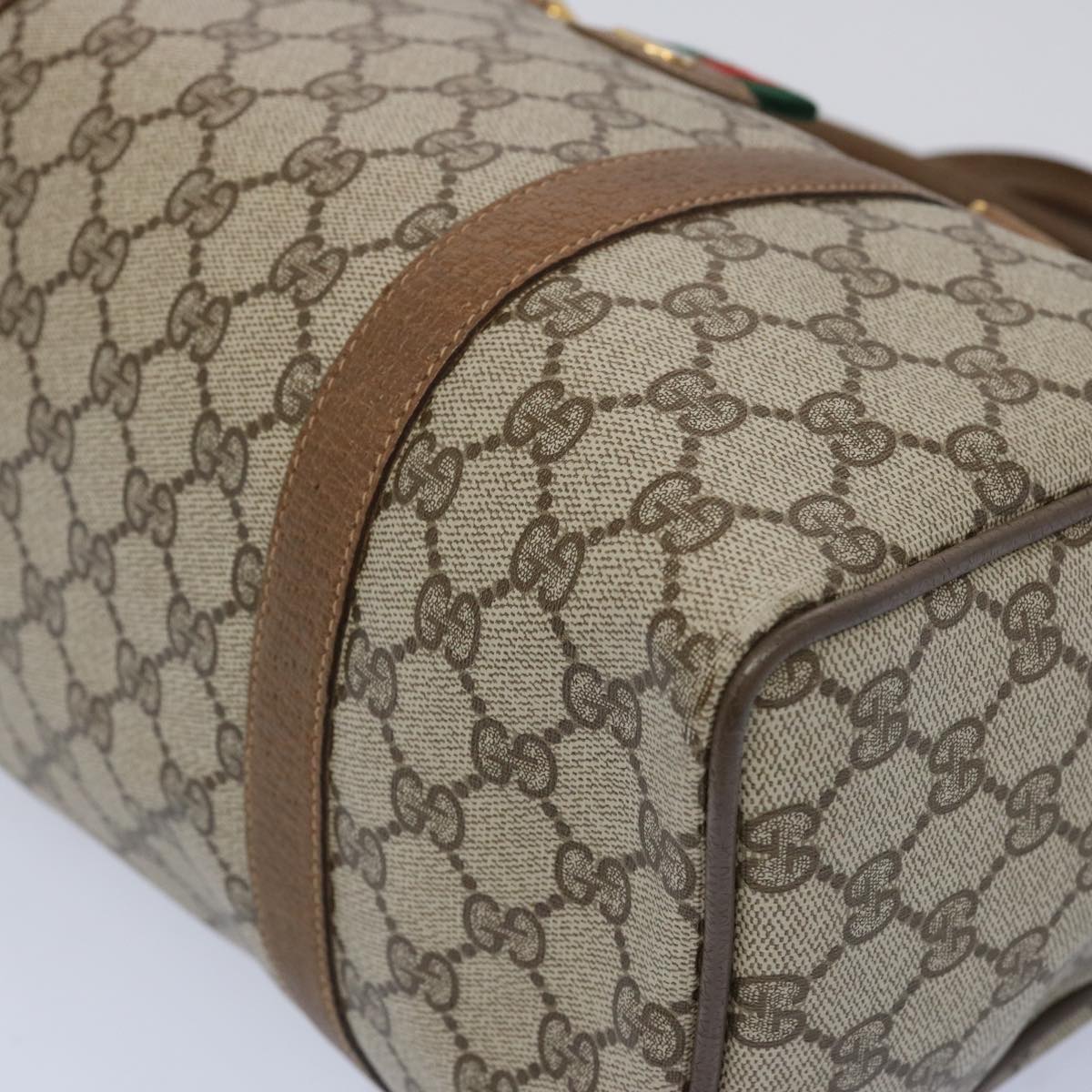 GUCCI GG Canvas Web Sherry Line Boston Bag Beige Green 111 02 007 Auth yk10448