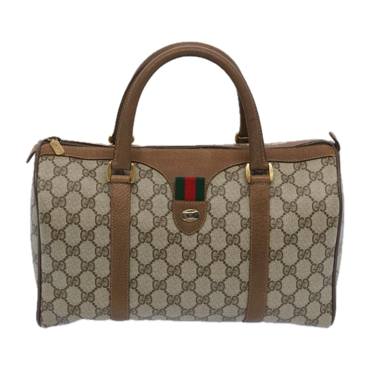 GUCCI GG Canvas Web Sherry Line Boston Bag Beige Green 111 02 007 Auth yk10448