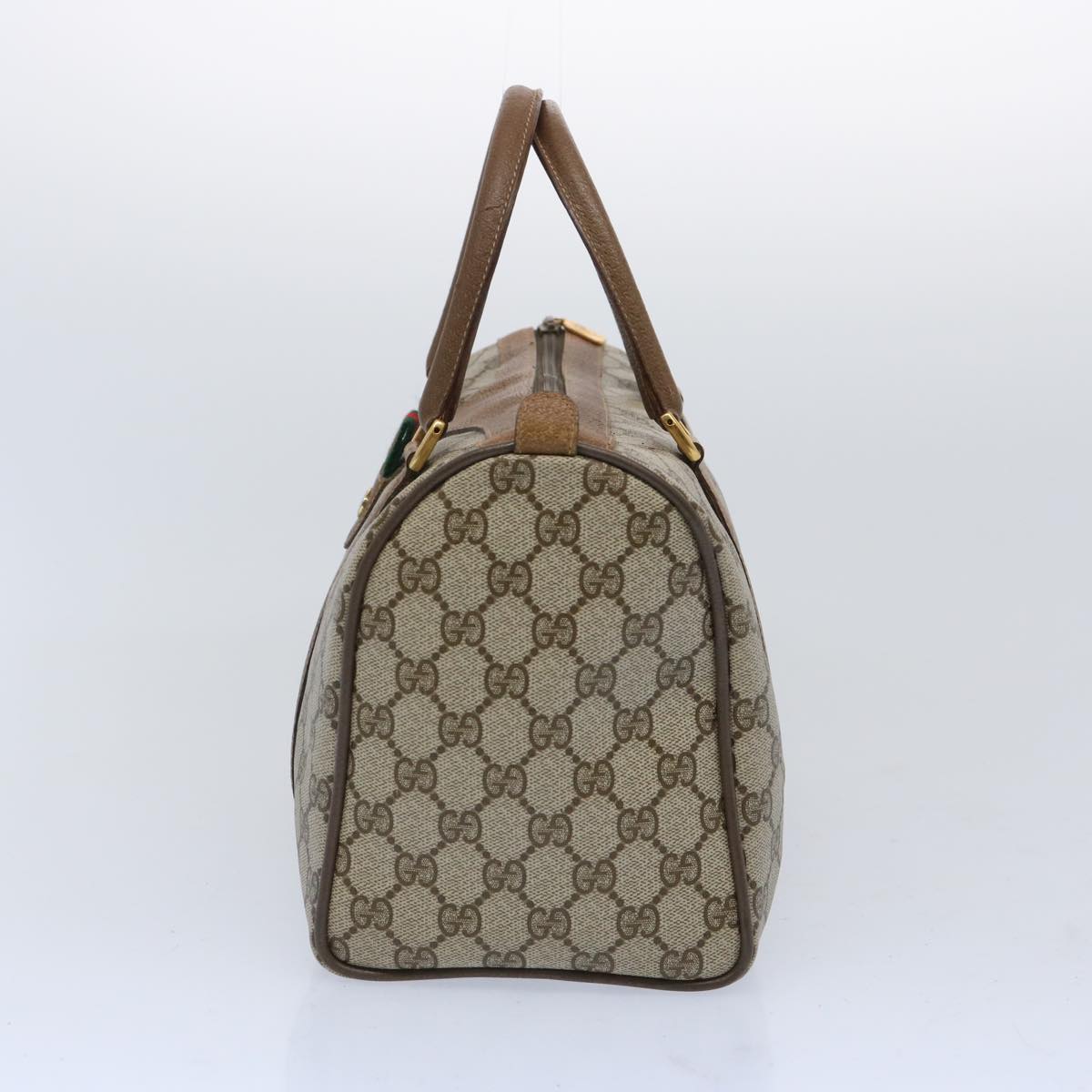 GUCCI GG Canvas Web Sherry Line Boston Bag Beige Green 111 02 007 Auth yk10448