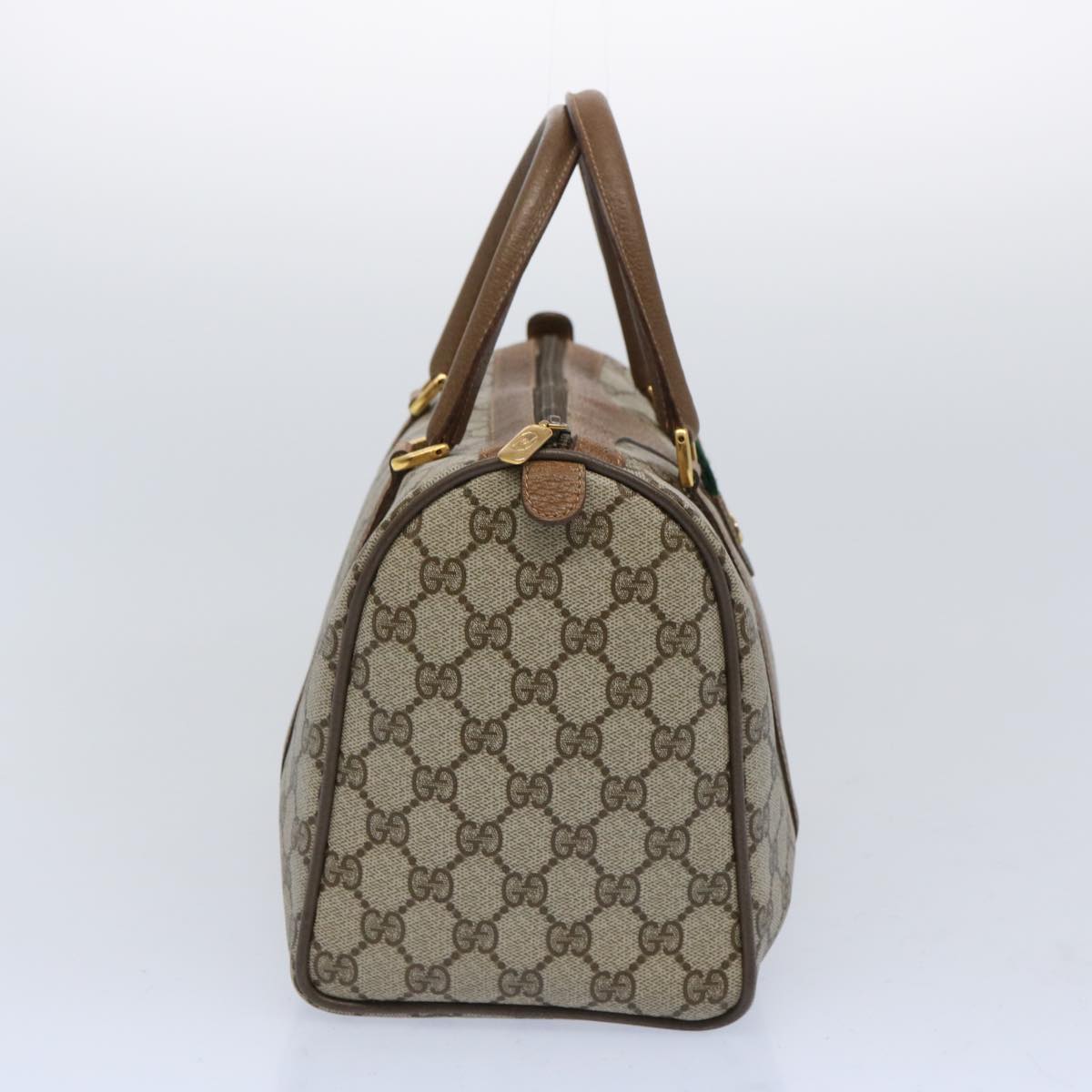 GUCCI GG Canvas Web Sherry Line Boston Bag Beige Green 111 02 007 Auth yk10448