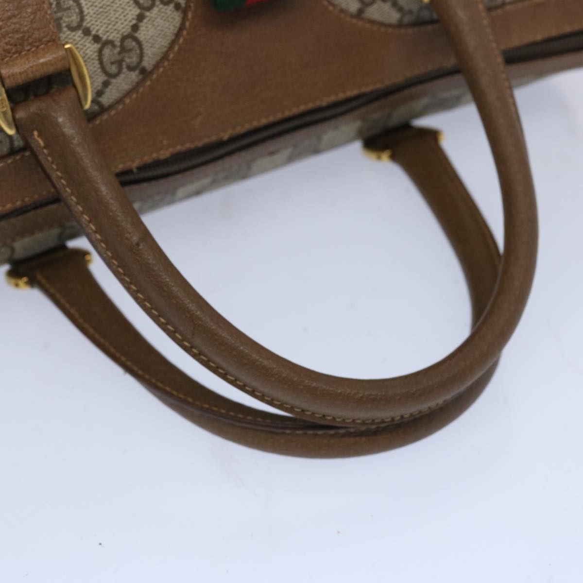 GUCCI GG Canvas Web Sherry Line Boston Bag Beige Green 111 02 007 Auth yk10448