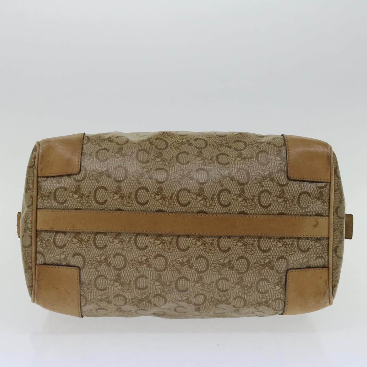 CELINE C Macadam Canvas Boston Bag Beige Auth yk11254
