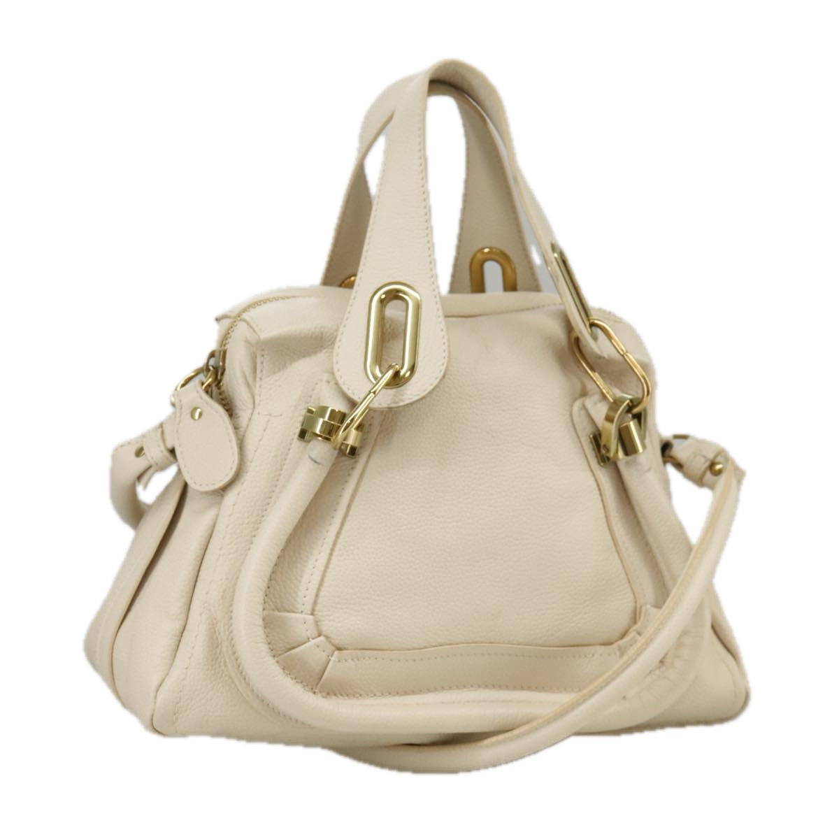 Chloe Paraty Hand Bag Leather 2way Beige Gold yk16082