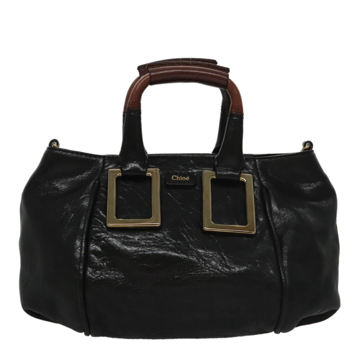 Chloe Etel Hand Bag Leather 2way Black Gold yk16356