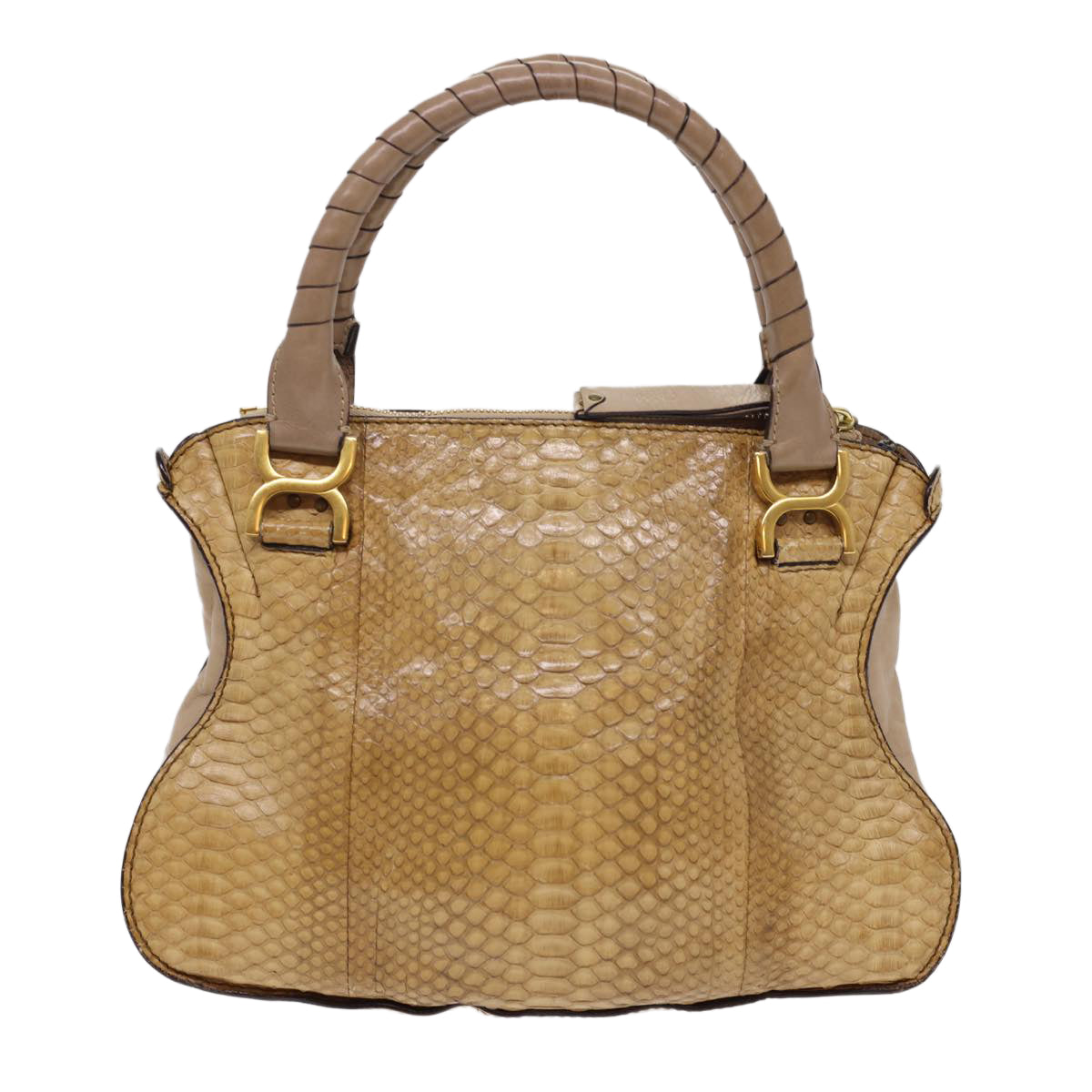 Chloe Snake Pattern Mercy Hand Bag Leather Beige yk6378
