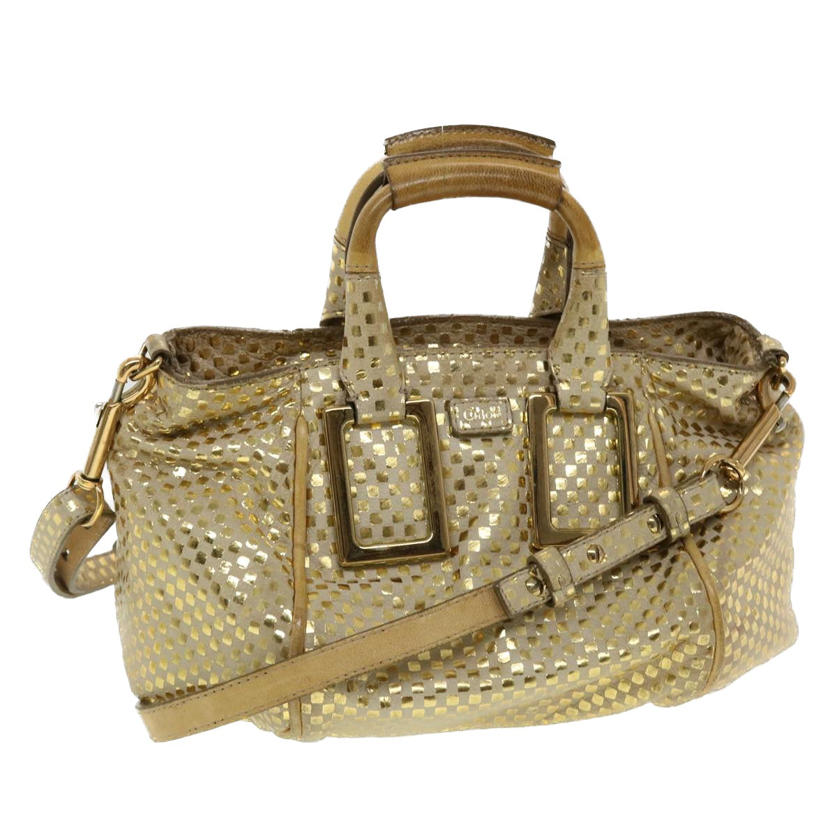 Chloe Etel Hand Bag Leather 2way Gold Tone yk7356