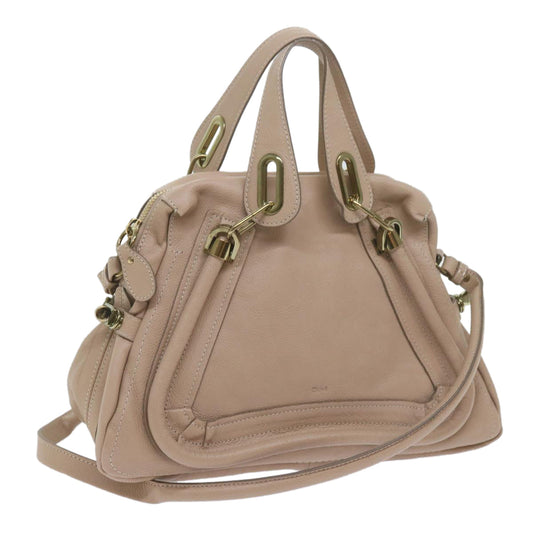 Chloe Paraty Hand Bag Leather 2way Beige yk9519