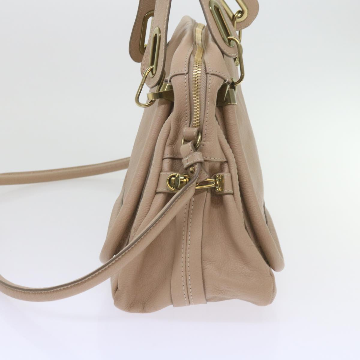Chloe Paraty Hand Bag Leather 2way Beige yk9519