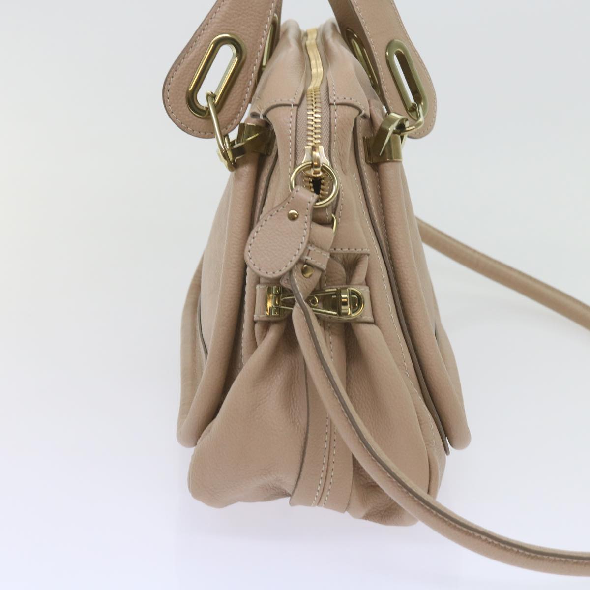 Chloe Paraty Hand Bag Leather 2way Beige yk9519