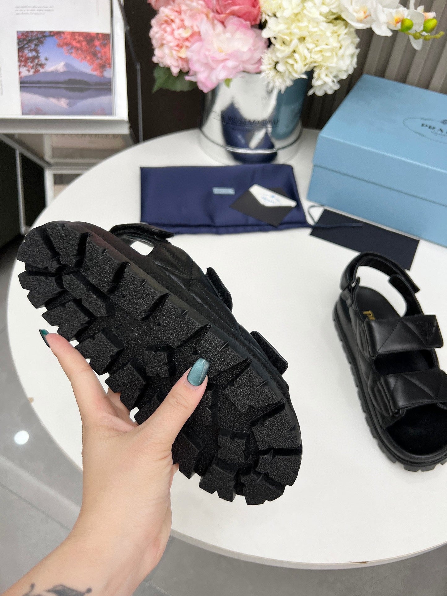 PRADA dad sandal black calfskin