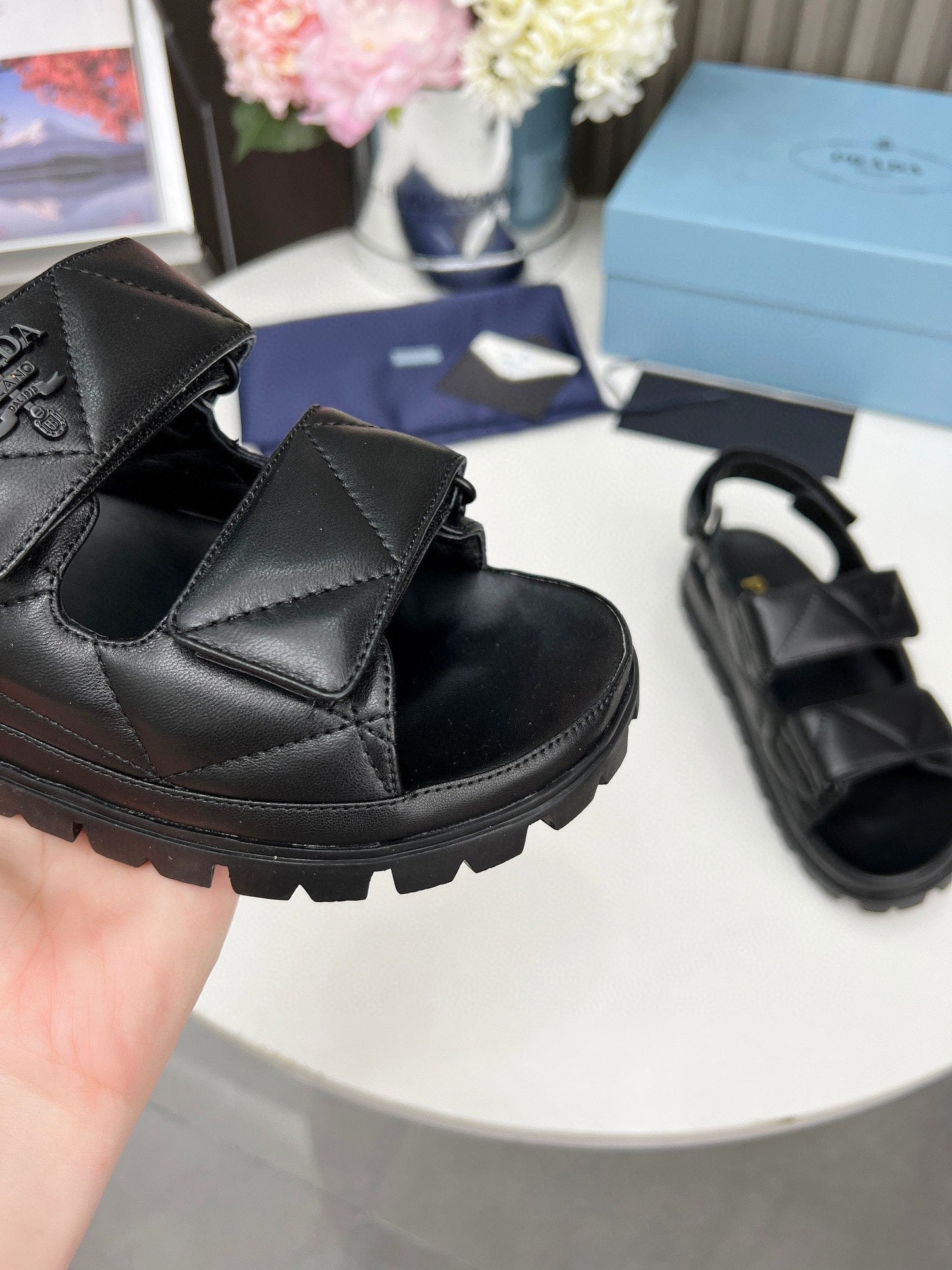 PRADA dad sandal black calfskin
