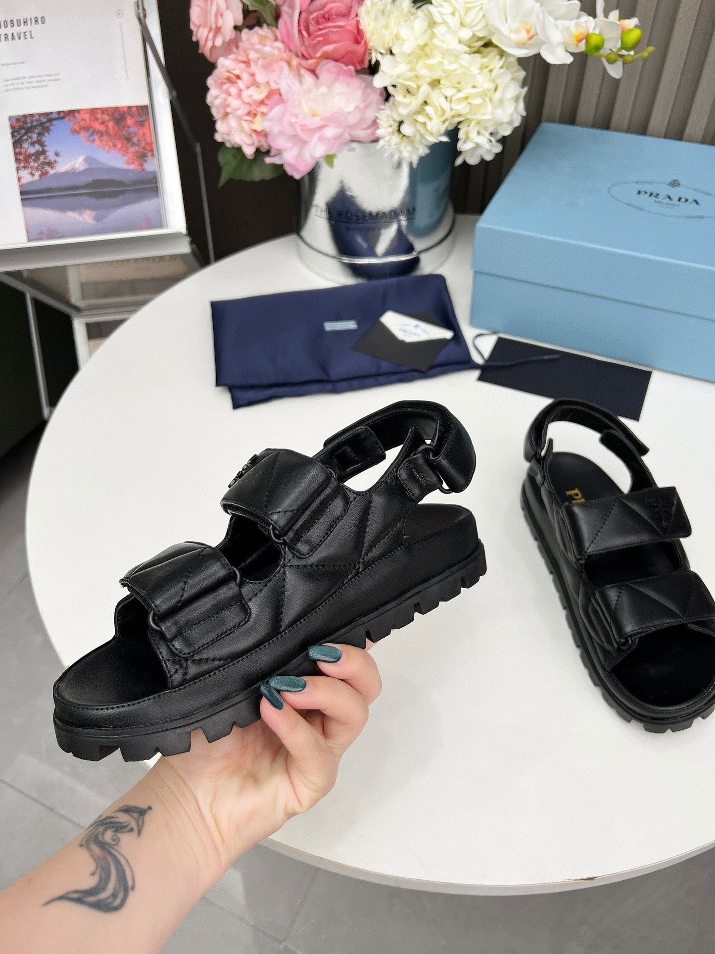 PRADA dad sandal black calfskin