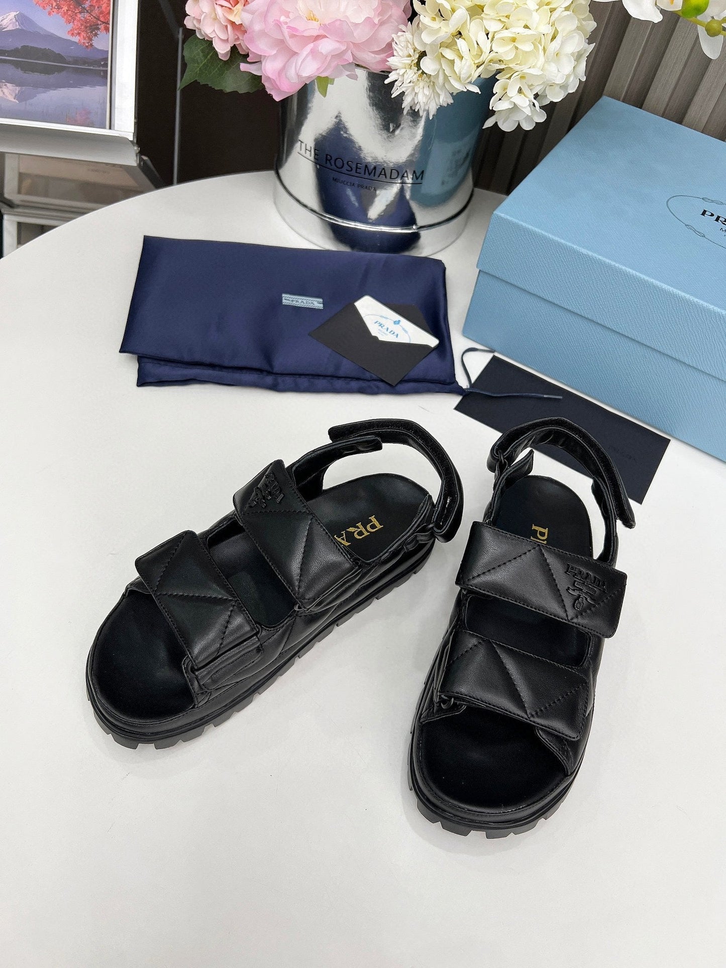 PRADA dad sandal black calfskin