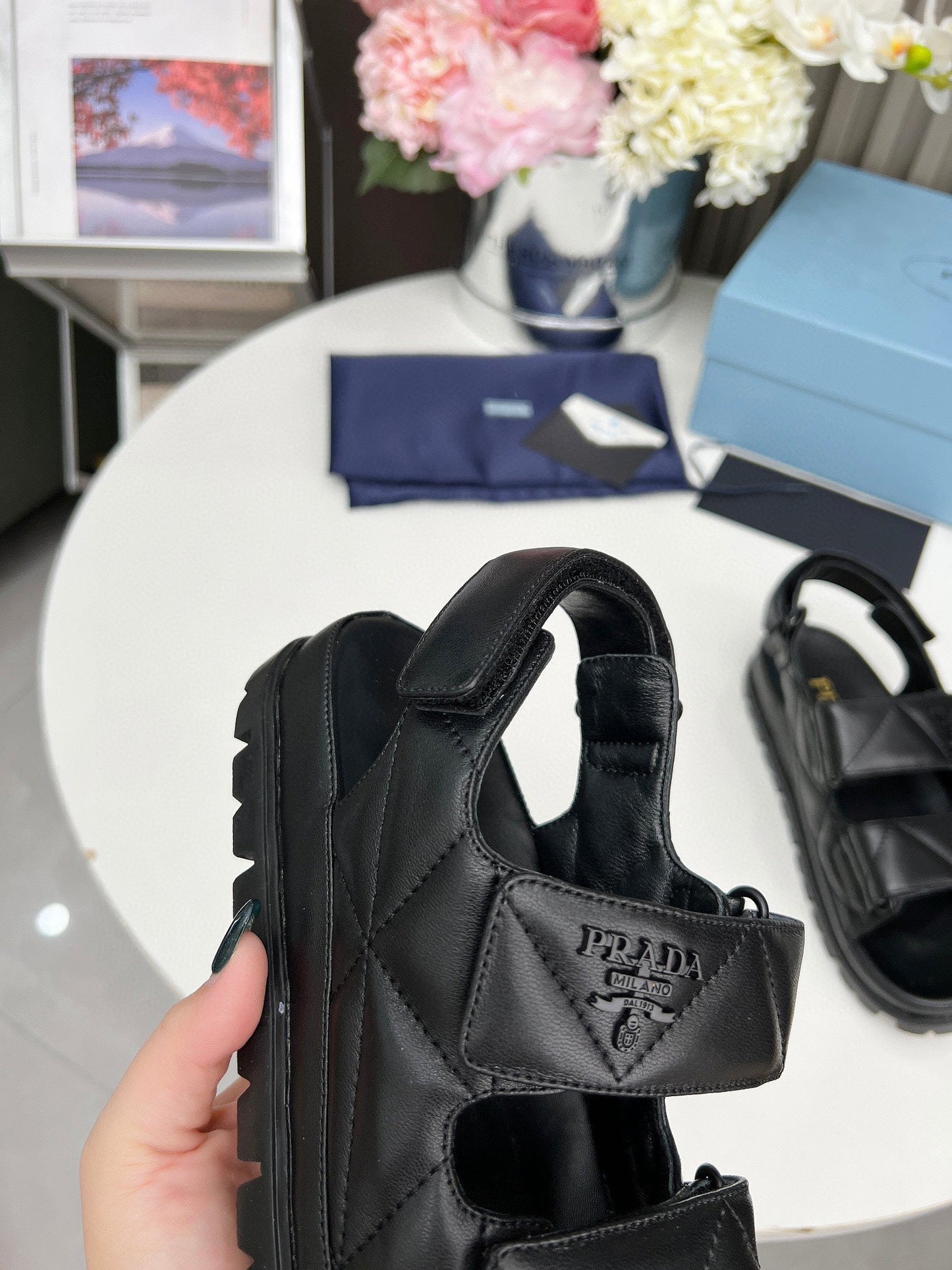 PRADA dad sandal black calfskin