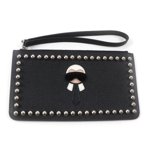 Fendi Karito Leather Pouch Karl Lagerfeld Motif