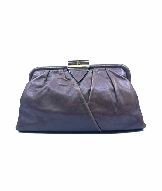 FENDI Brown Leather Solid Clutch