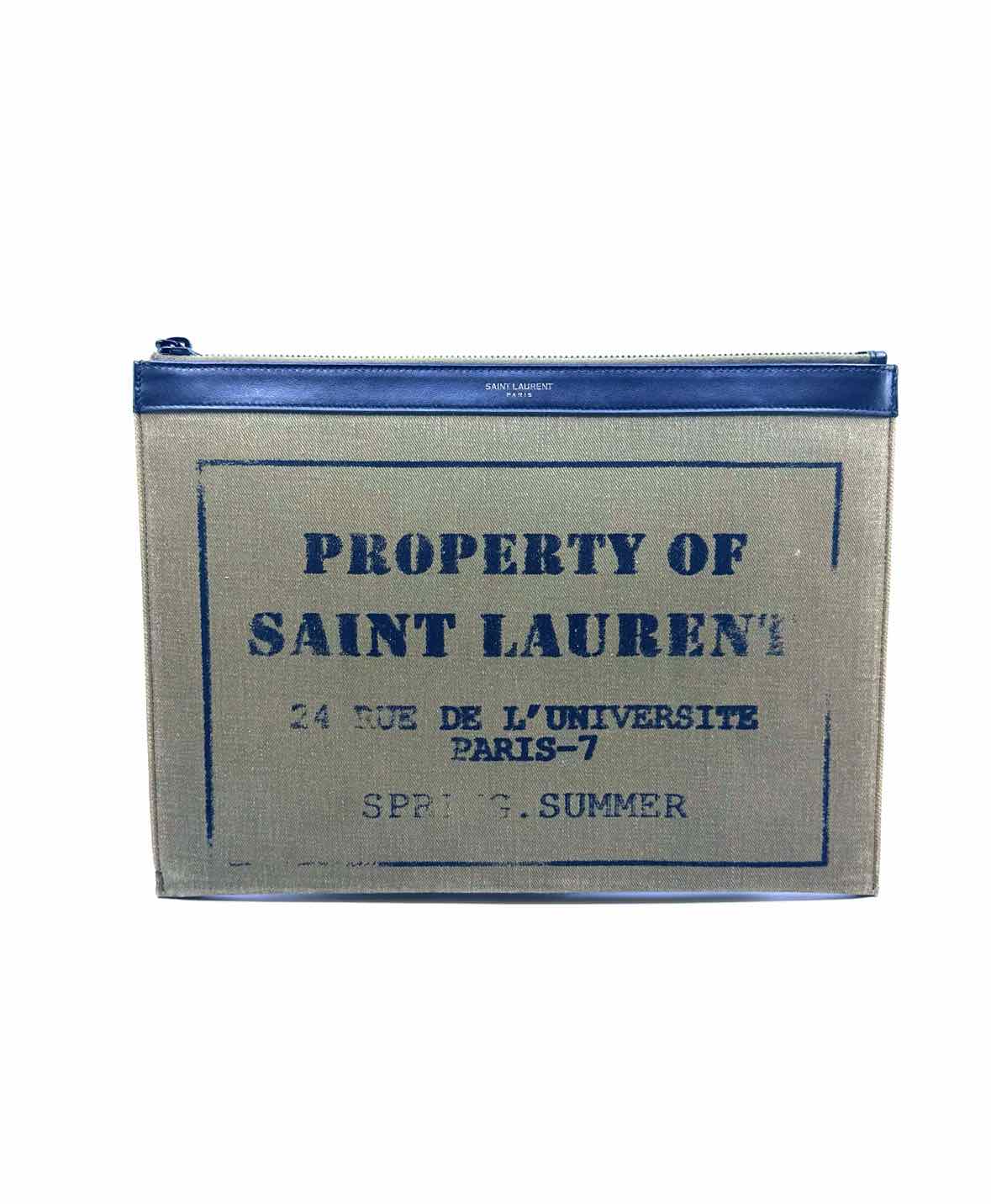 YVES SAINT LAURENT Green, Black Canvas Clutch