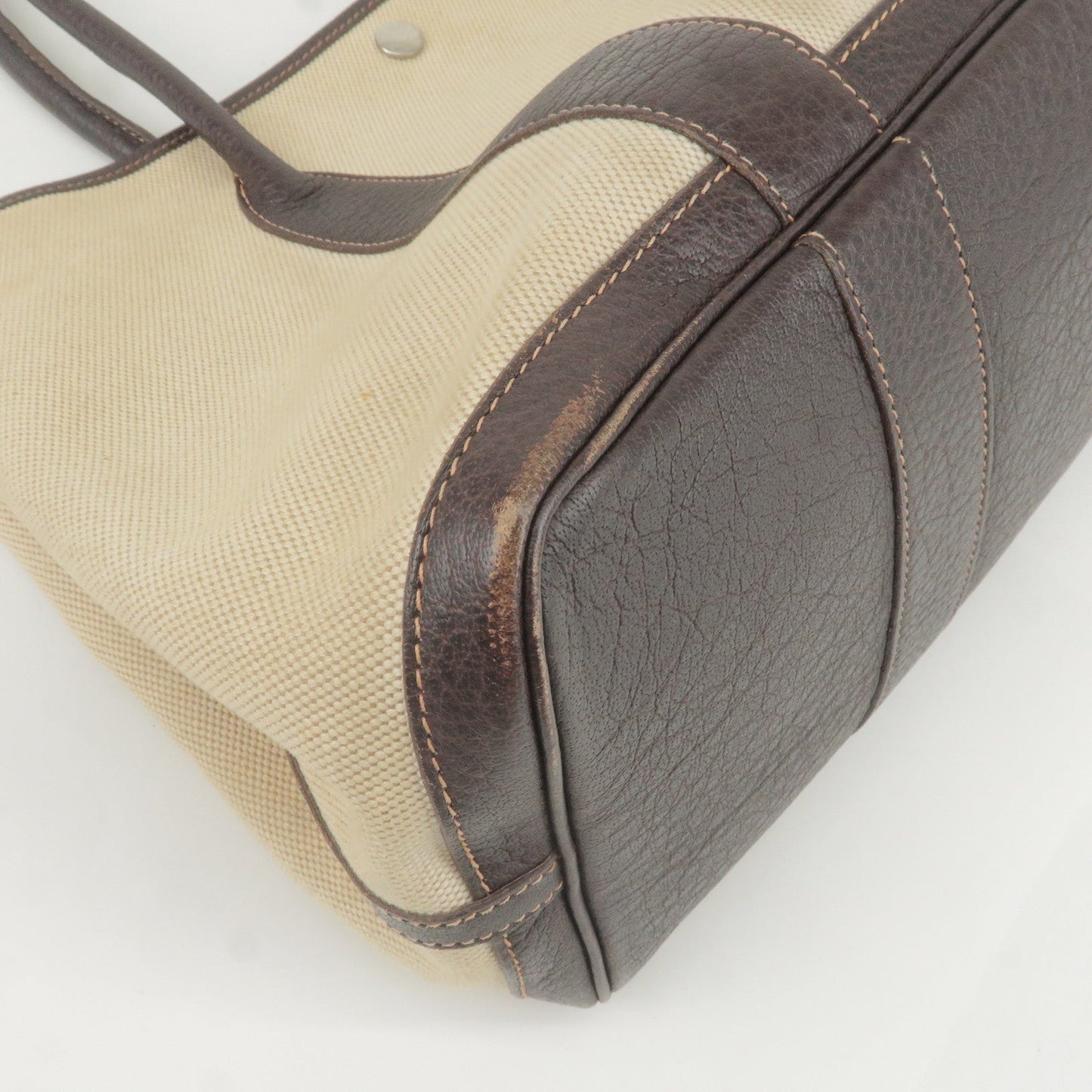 HERMES Canvas Leather Garden Party PM Tote Bag Beige G Stamp