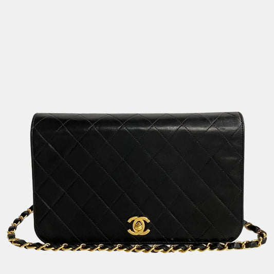 Chanel  Black Lambskin Full Flap CC Chain Shoulder Bag