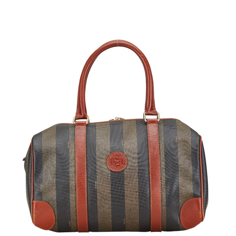Fendi Pequin Mini Boston Handbag Brown Black PVC Leather