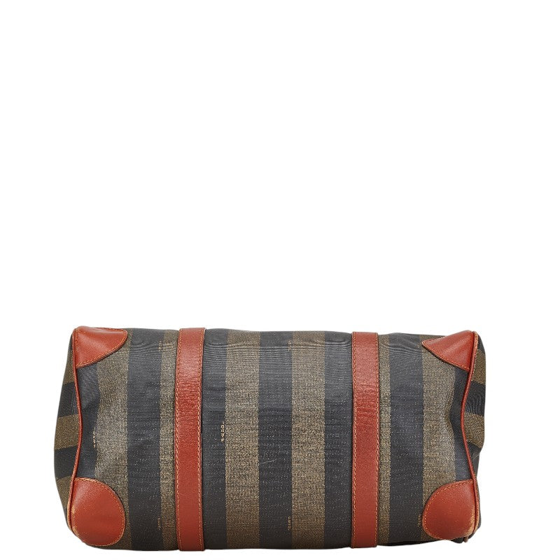 Fendi Pequin Mini Boston Handbag Brown Black PVC Leather