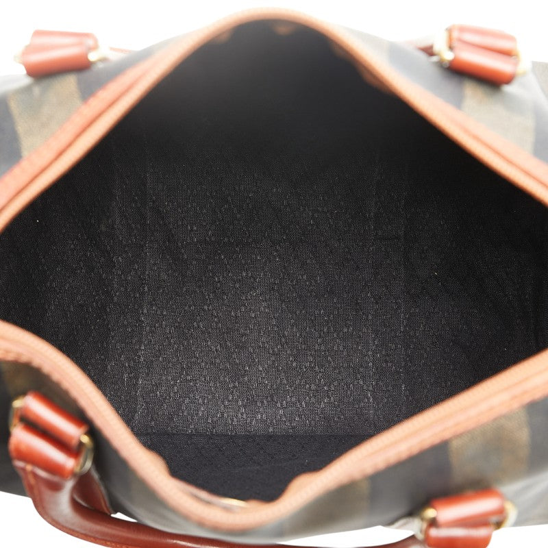 Fendi Pequin Mini Boston Handbag Brown Black PVC Leather