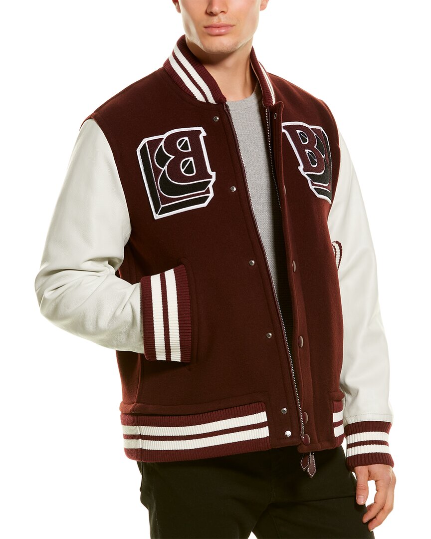 Burberry Leather-Trim Wool-Blend Bomber Jacket Brown Multi