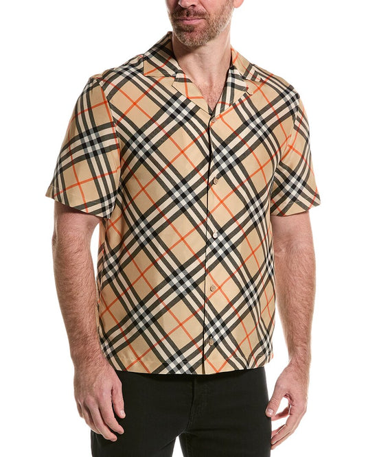 Burberry Check Oversized Silk Shirt Brown Multi