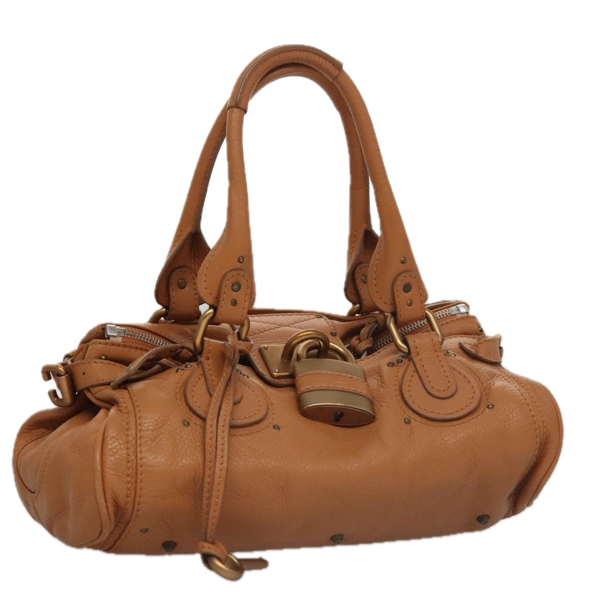 Chloe Paddington Hand Bag Leather Brown Gold Silver 103879