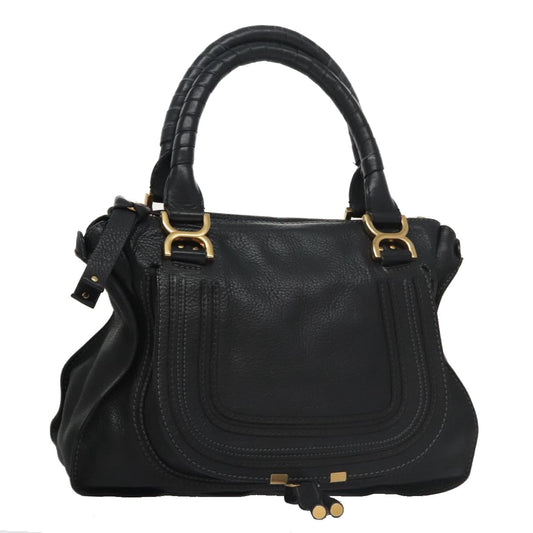 Chloe Mercy Hand Bag Leather 2way Black Gold 104708