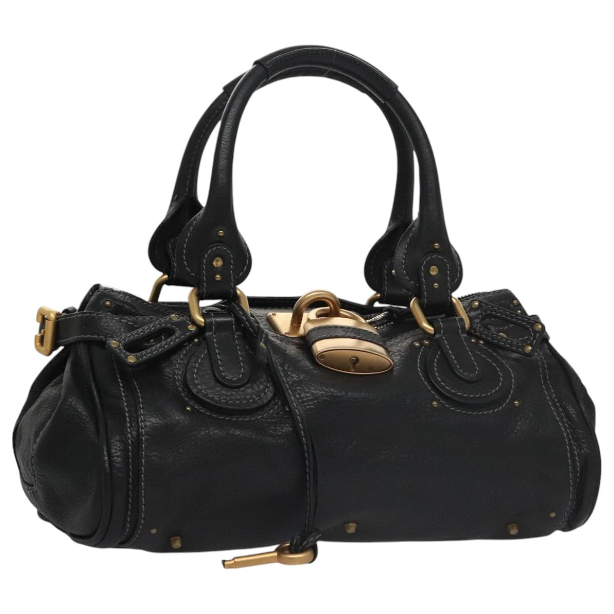 Chloe Paddington Hand Bag Leather Black Gold Silver 106047