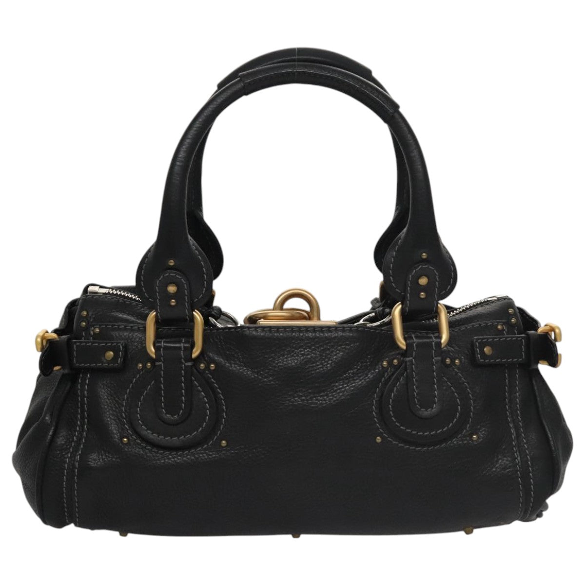 Chloe Paddington Hand Bag Leather Black Gold Silver 106047
