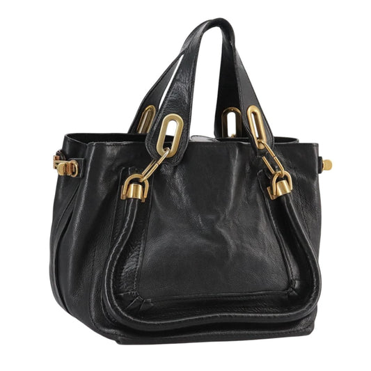 Chloe Paraty Hand Bag Leather Black Gold 106891