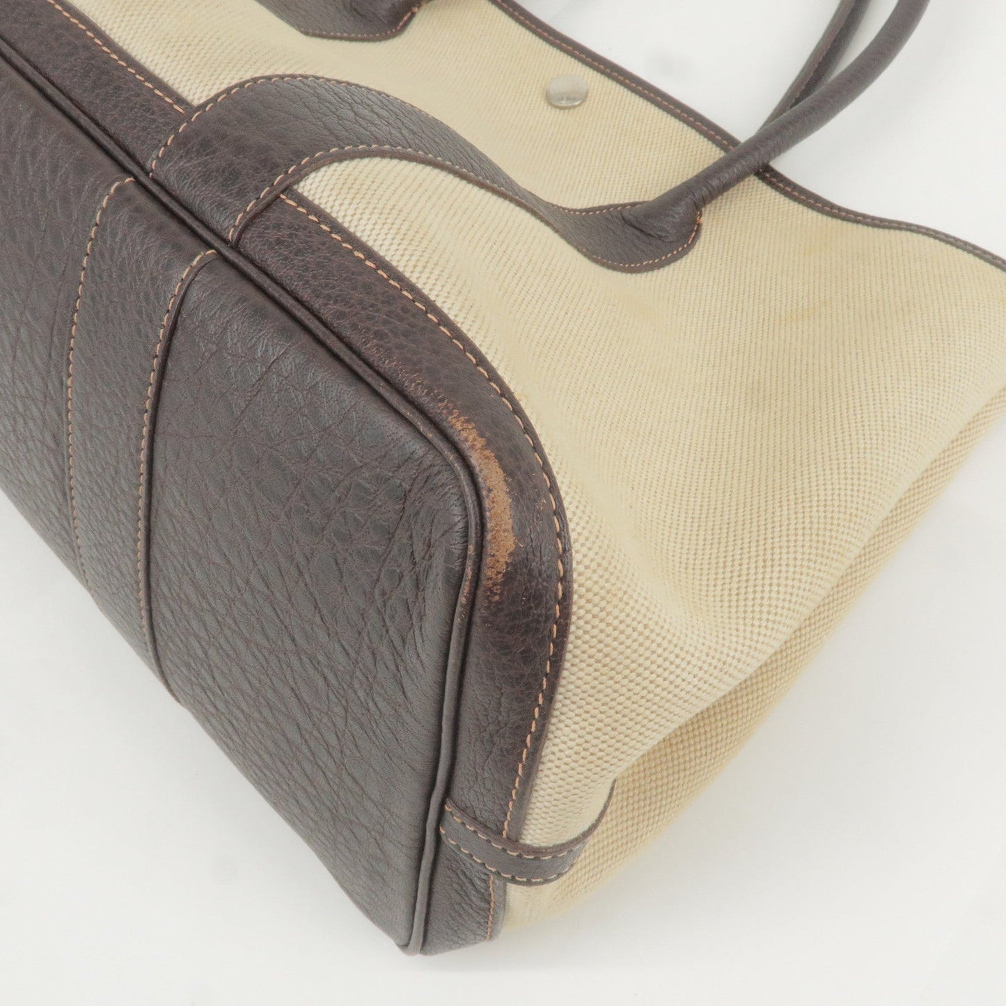 HERMES Canvas Leather Garden Party PM Tote Bag Beige G Stamp