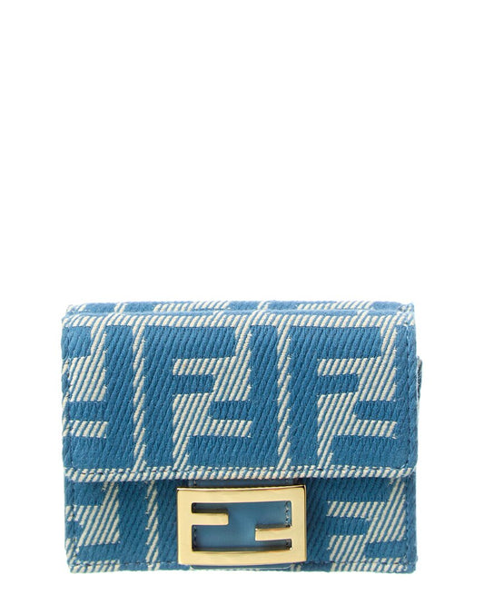 Fendi Baguette Ff Micro Trifold Jacquard & Leather Wallet ONE SIZE Blue